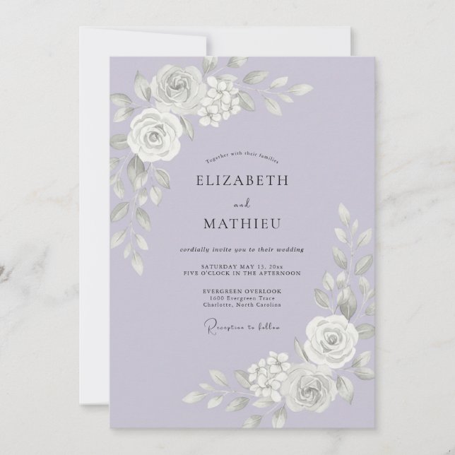 Invitación Boda de Rosa Blanca Lila (Anverso)