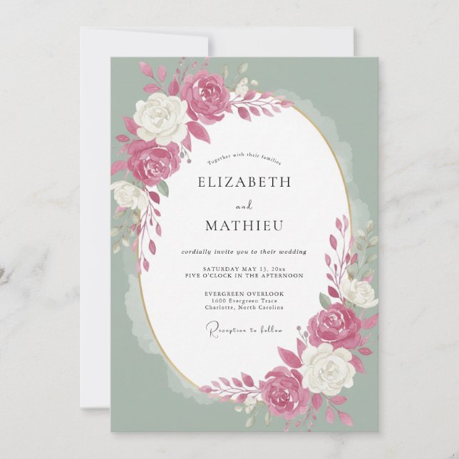 Invitación Boda de Rosa Blanca Magenta (Anverso)