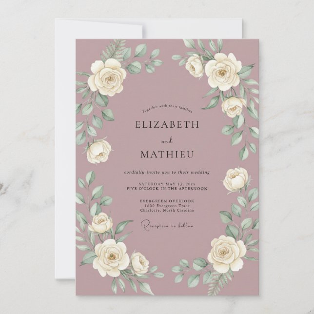 Invitación Boda de Rosa Blanca Malva (Anverso)