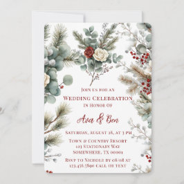 Invitación Boda de Rosa Blanca Roja Floral de Invierno