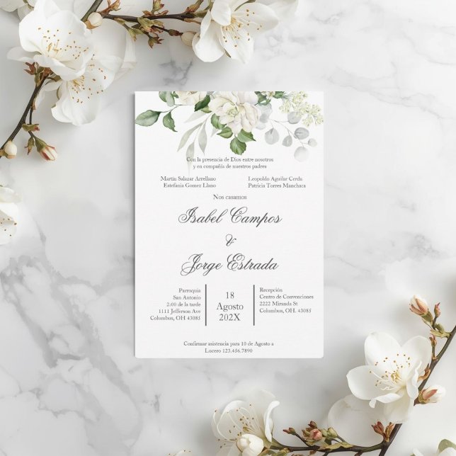 Invitación Boda de rosa blanca y follaje (Subido por el creador)