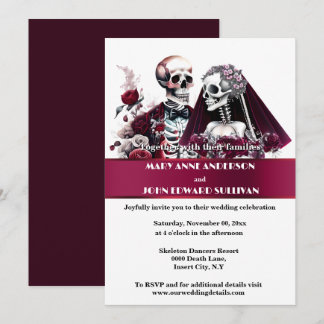 Invitación Boda de rosa blanco burdeos de la pareja gótica