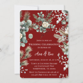 Invitación Boda de rosa blanco rojo floral de invierno
