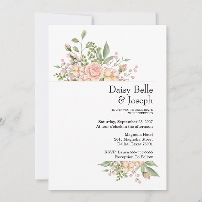 Invitación Boda de Rosa Botánica Floral Elegante Rosa (Anverso)