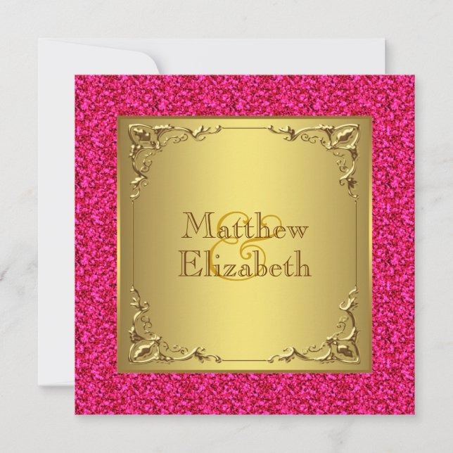 Invitación Boda de rosa caliente y oro (Anverso)