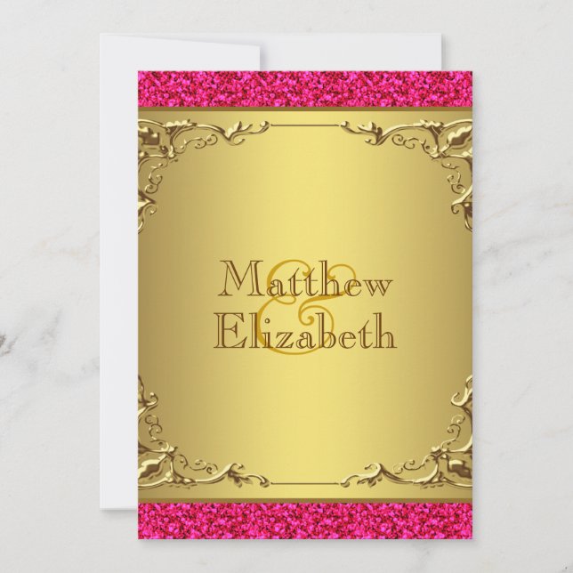 Invitación Boda de rosa caliente y oro (Anverso)