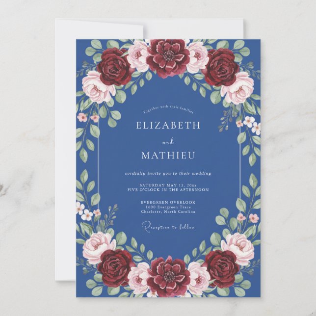 Invitación Boda de Rosa Carmesí Centaurea (Anverso)