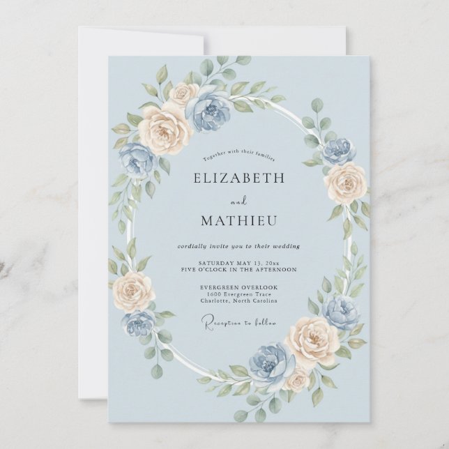 Invitación Boda de Rosa Champán Periwinkle (Anverso)