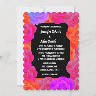 Invitación Boda de Rosa Código QR Floral Naranja Rosa