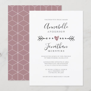 Invitación Boda de Rosa con curvatura de geometría simple y f