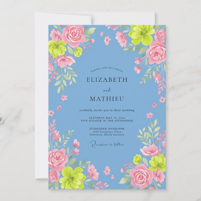 Invitación Boda de Rosa con Rubor de Centaurea (Anverso)