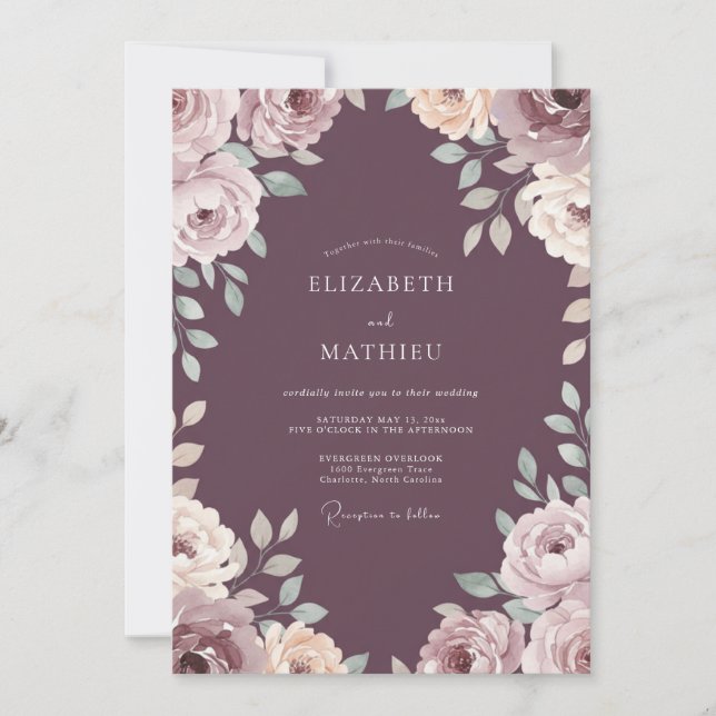 Invitación Boda de Rosa con Rubor de Ciruela Polvorienta (Anverso)