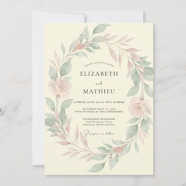 Invitación Boda de Rosa con Rubor de Salvia (Anverso)