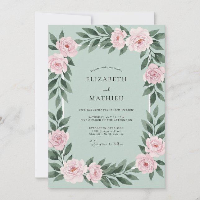 Invitación Boda de Rosa con Toque de Menta (Anverso)