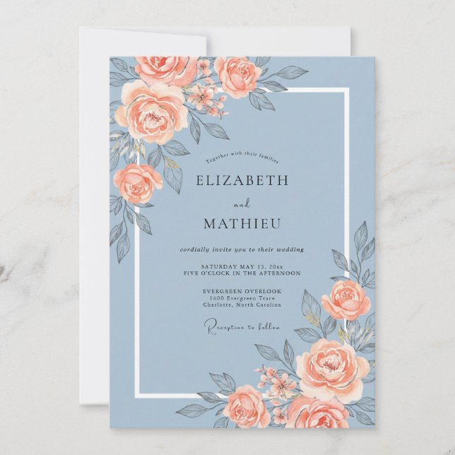 Invitación Boda de Rosa Coral de Acero (Anverso)