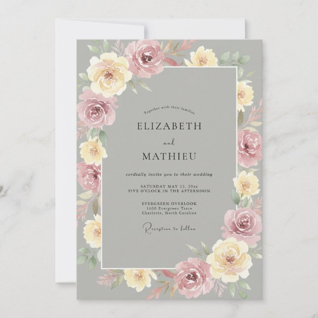 Invitación Boda de Rosa Crema Malva (Anverso)