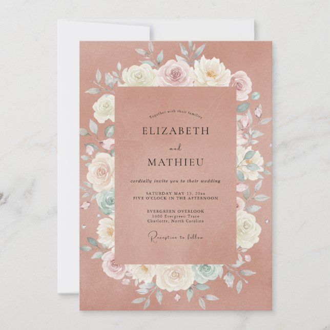 Invitación Boda de Rosa Crema Malva Silenciada (Anverso)