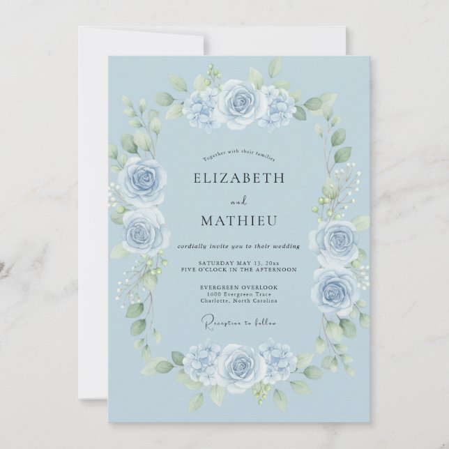 Invitación Boda de Rosa de Acero y Centaurea (Anverso)
