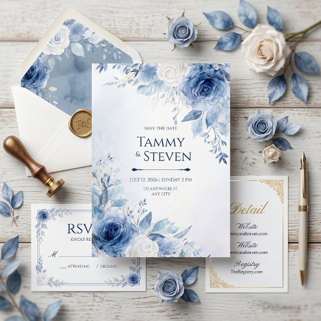 Invitación Boda de Rosa de Acuarela con Borde de Vena Dorada  (Subido por el creador)