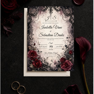 Invitación Boda de Rosa de Encaje Gótico Malhumorado