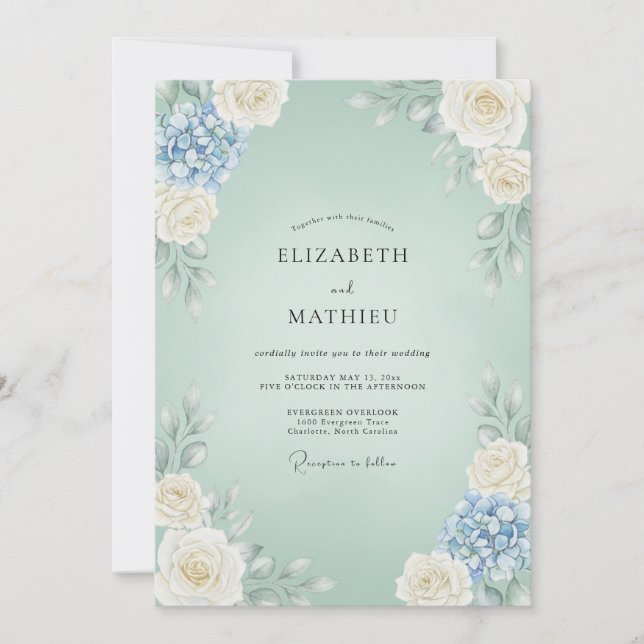 Invitación Boda de Rosa de Hortensia Espuma de Mar (Anverso)
