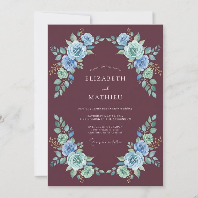 Invitación Boda de Rosa de Invierno Refinada Ciruela (Anverso)