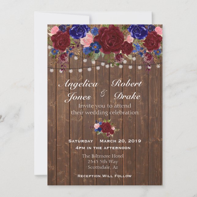 Invitación Boda de Rosa de madera de la Marina Rusa de Borgoñ (Anverso)