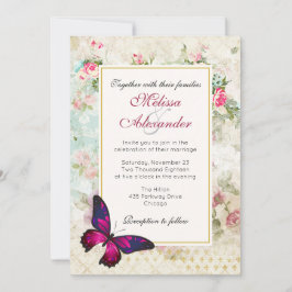 Invitación Boda de Rosa de mariposa rosa y cosecha