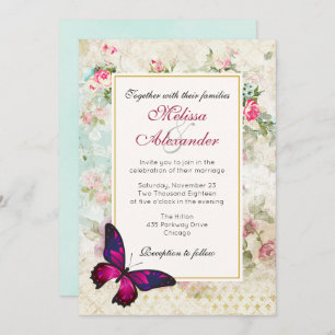 Invitación Boda de Rosa de mariposa rosa y cosecha