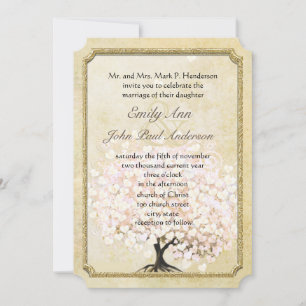 Invitación Boda de Rosa de Oro del árbol de oro de la hoja de