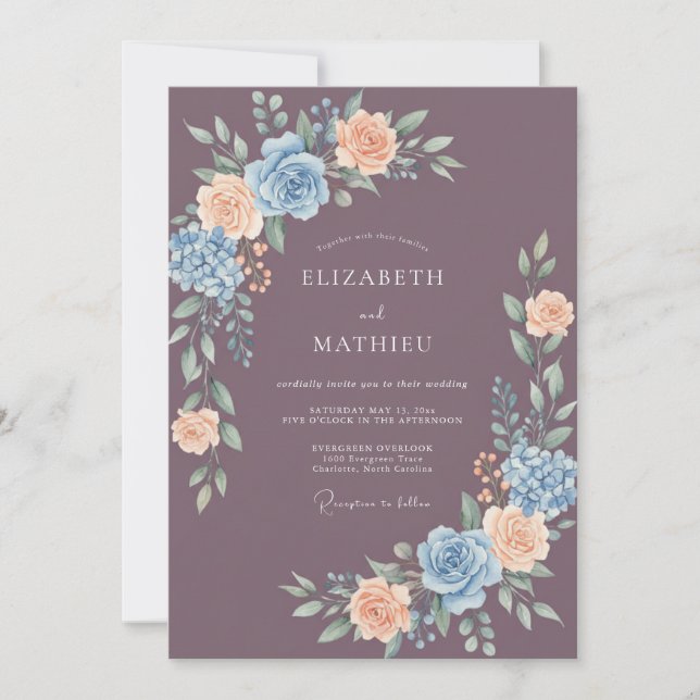 Invitación Boda de Rosa de Primavera Suave Malva (Anverso)