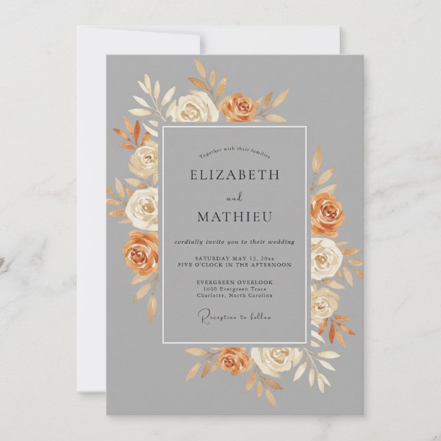 Invitación Boda de Rosa de Terracota Gris (Anverso)
