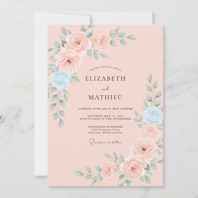 Invitación Boda de Rosa delicada Rosa rosada (Anverso)