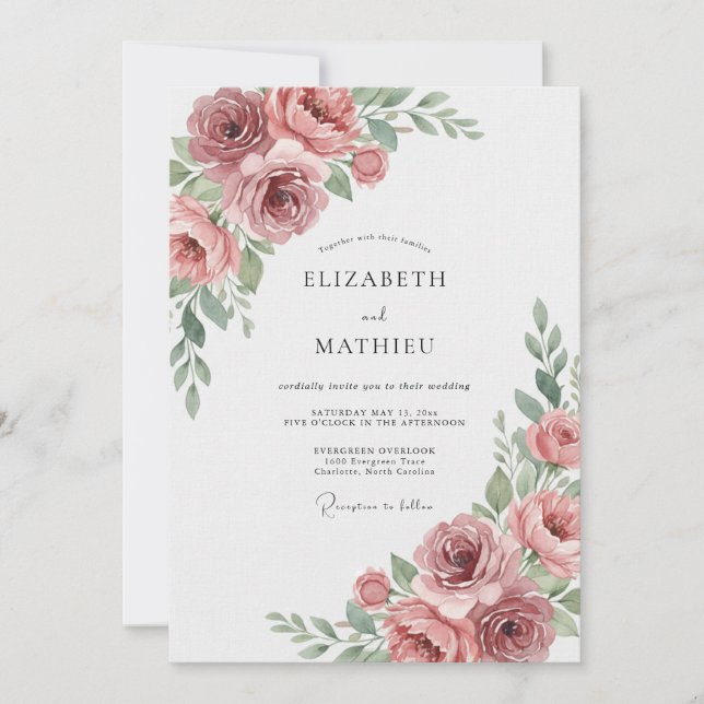 Invitación Boda de Rosa Desvaída Polvorienta (Anverso)