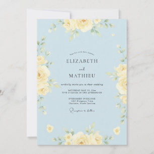 Invitación Boda de Rosa Discreta Azul Polvo