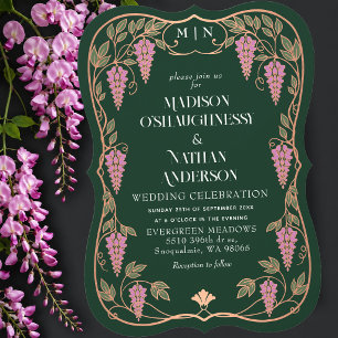 Invitación Boda de Rosa Dorada Art Nouveau Wisteria Rosa