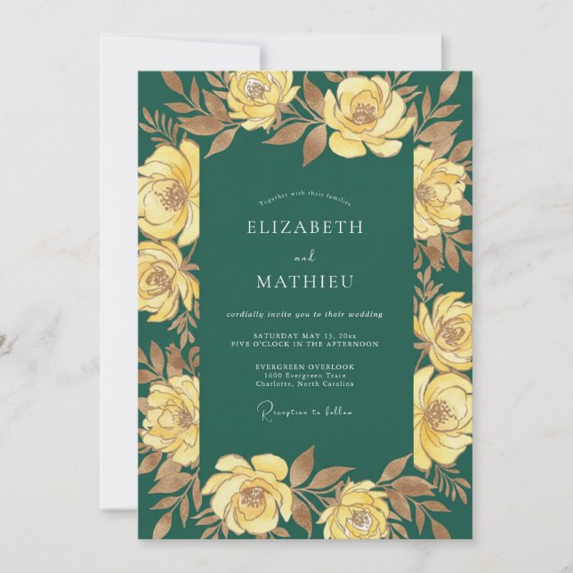 Invitación Boda de Rosa Dorada Esmeralda (Anverso)