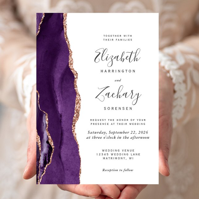Invitación Boda de Rosa Dorada Púrpura Chic Agata (Subido por el creador)