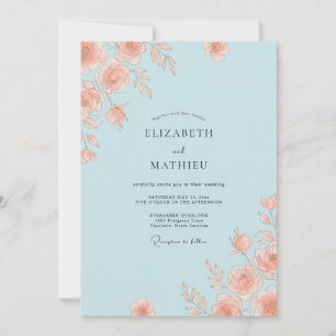 Invitación Boda de Rosa Elegante Azul Claro
