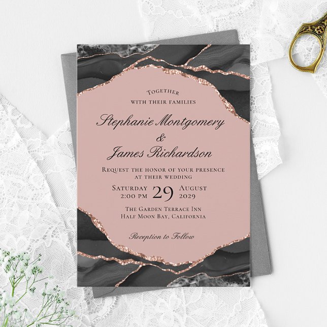 Invitación Boda de Rosa Elegante con Hojas de Ágata (Subido por el creador)