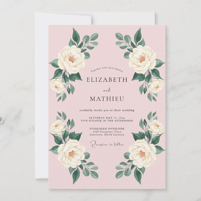 Invitación Boda de Rosa Elegante Rosa Rubor (Anverso)