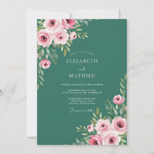 Invitación Boda de Rosa Elegante Verde Bosque