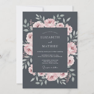 Invitación Boda de Rosa Encantadora Gris Carbón