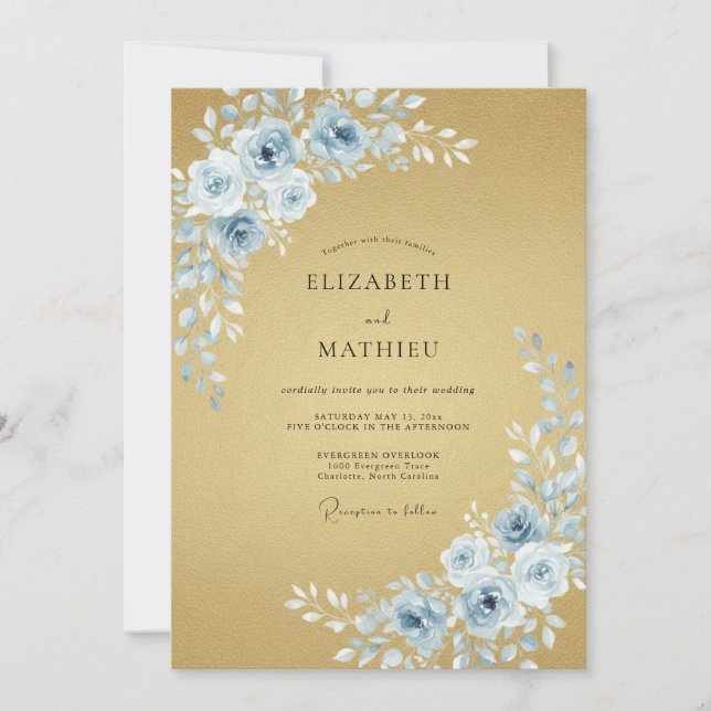 Invitación Boda de Rosa Espléndida Dorada (Anverso)