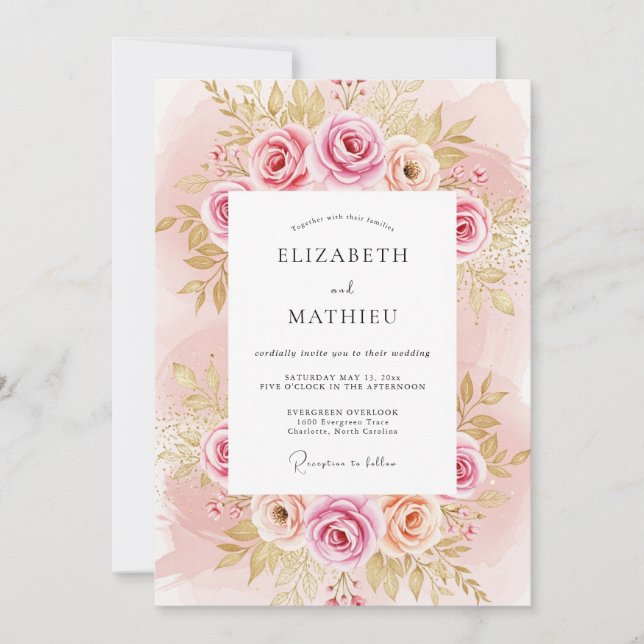 Invitación Boda de Rosa Espléndida Rosa Rubor (Anverso)
