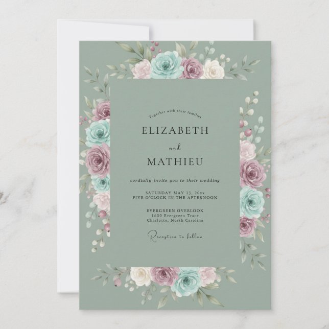 Invitación Boda de Rosa Espuma de Mar (Anverso)