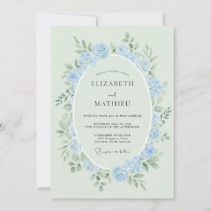 Invitación Boda de Rosa Etérea Azul en Polvo