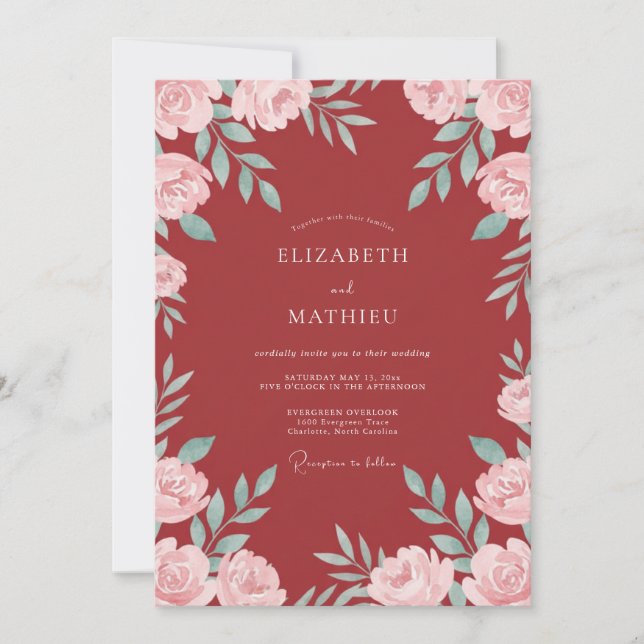 Invitación Boda de Rosa Etérea Borgoña (Anverso)