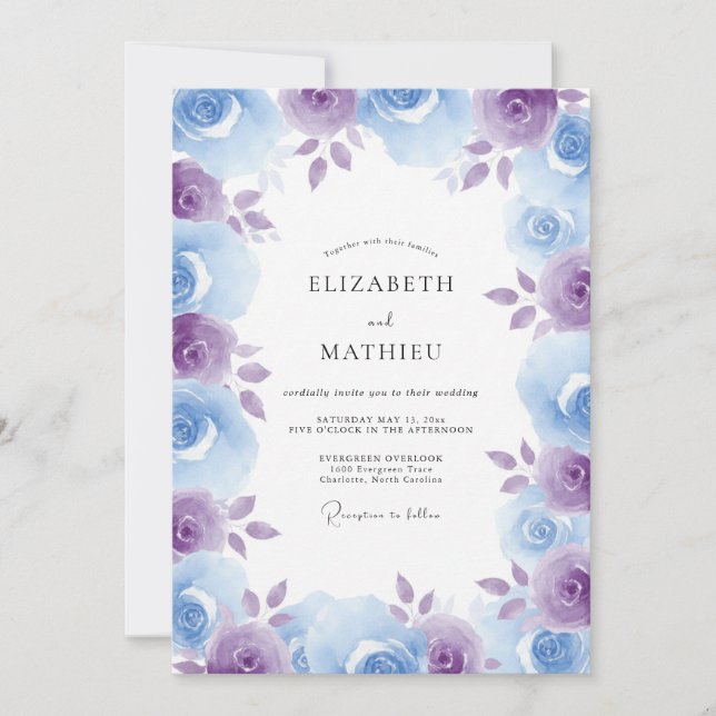 Invitación Boda de Rosa Etérea Periwinkle (Anverso)