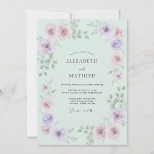 Invitación Boda de Rosa Etérea Verde Menta